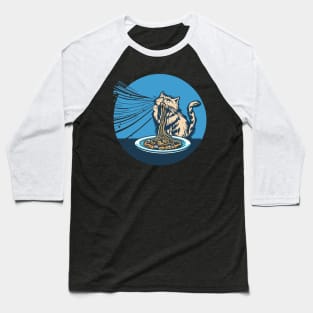 Cat Eating Spaghetti Baseball T-Shirt